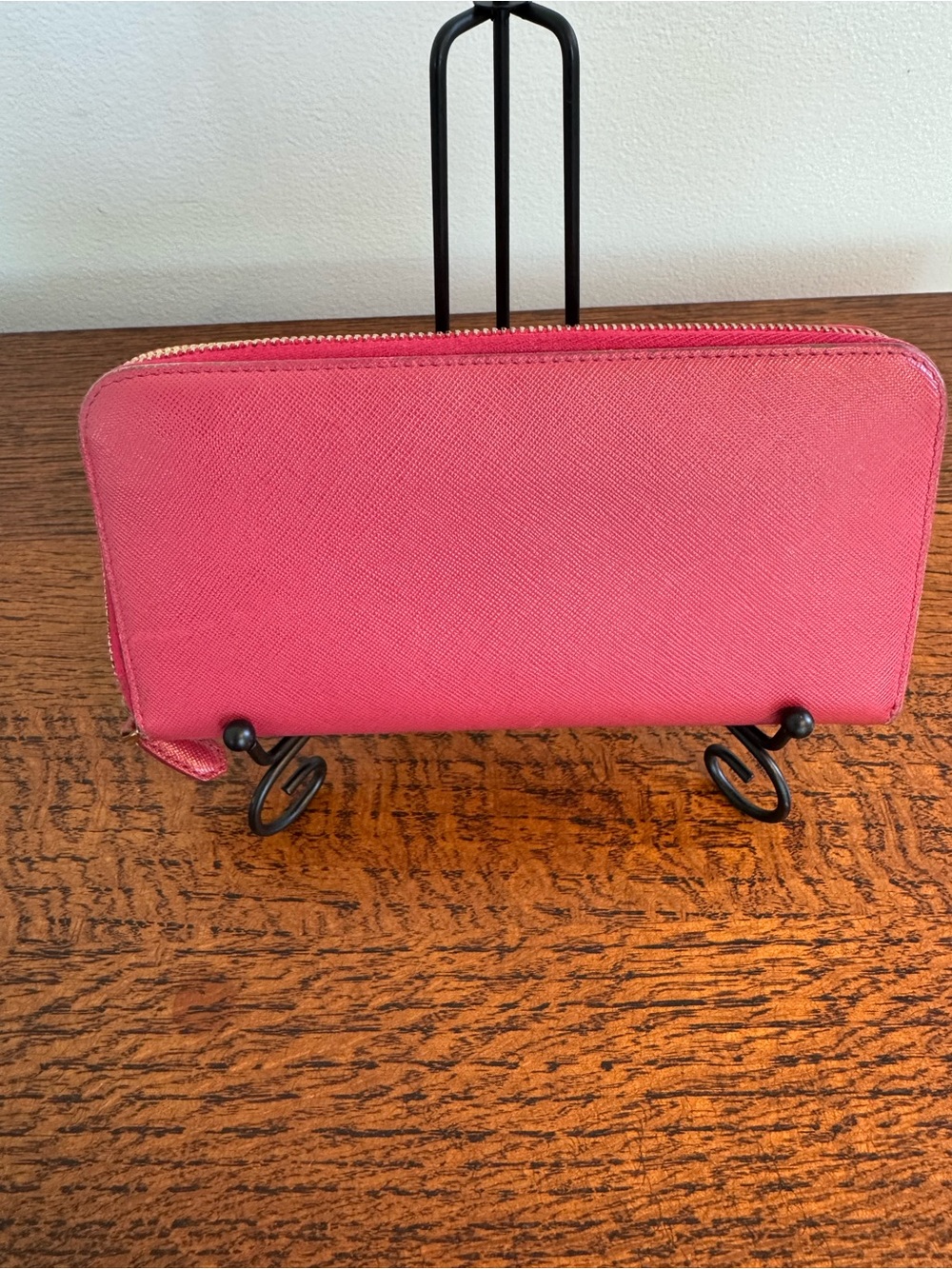 Prada Pink Saffiano Leather Fiocco Bow Zip Around Wallet - Picture 5 of 12